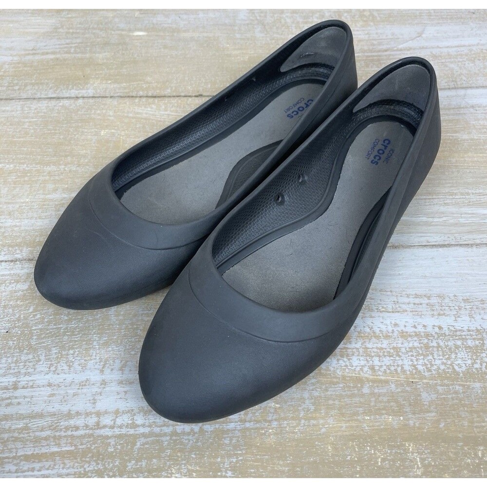 Crocs Shoes Womens Size 8 Gray Synthetic Ballet Flats Slip On Comfort Casual